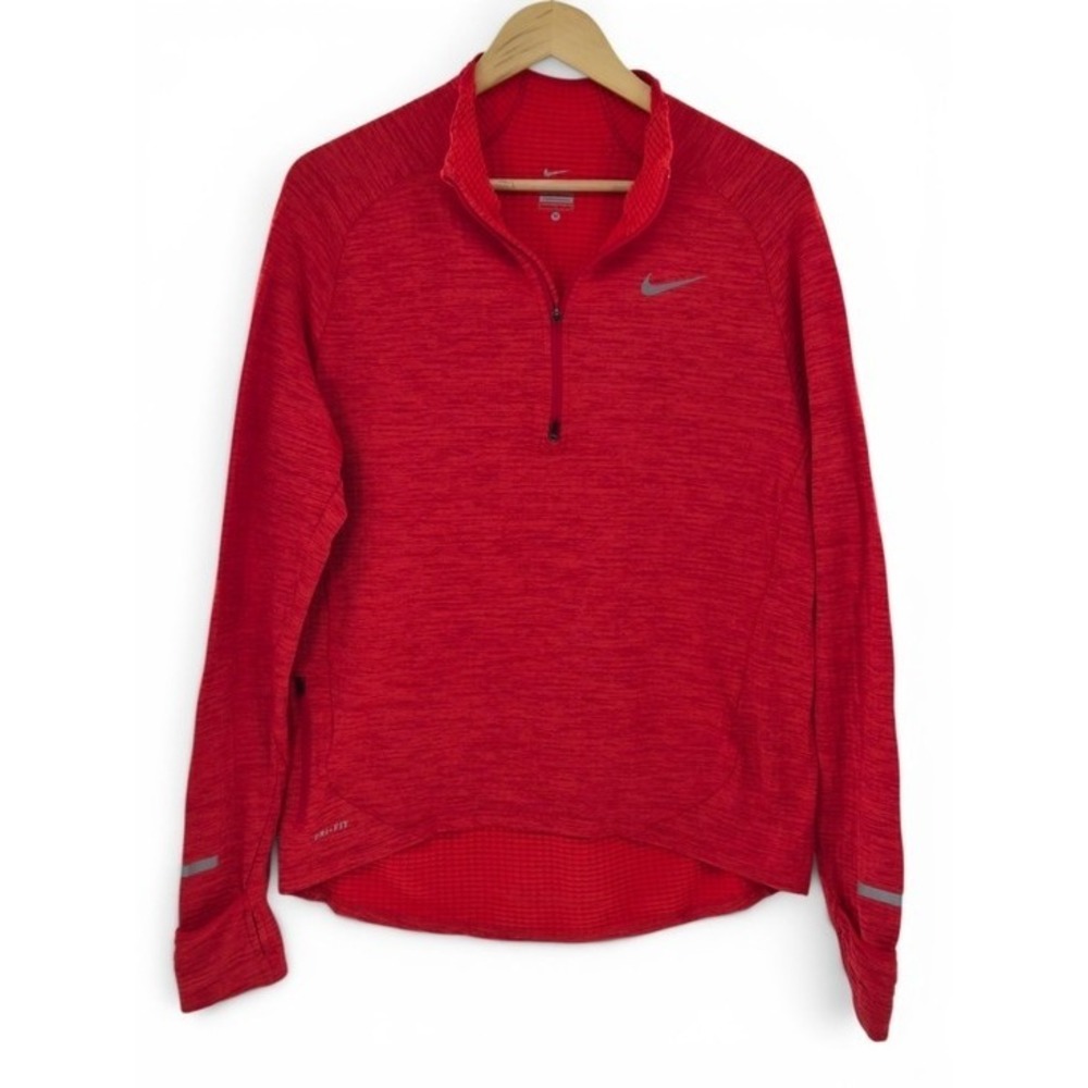 Nike Women's Red Dri-FIT Half Zip Running Top M Thumbholes Reflective Zip Pocket